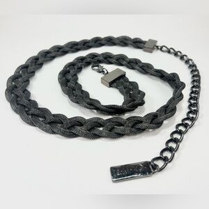 Calvin Klein Braided Mesh Chain Belt Vintage Style Gunmetal Gray Black